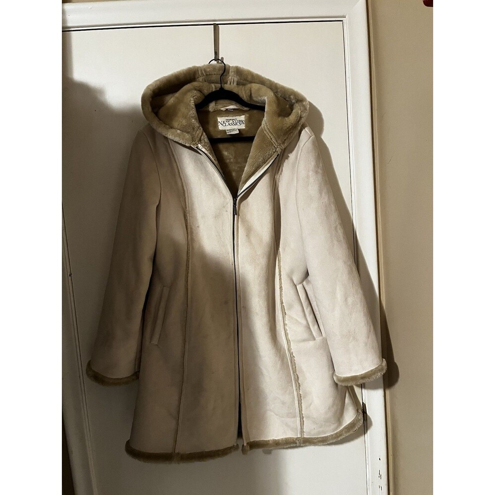 Vintage New York Classics Faux Suede Shearling Hooded Coat